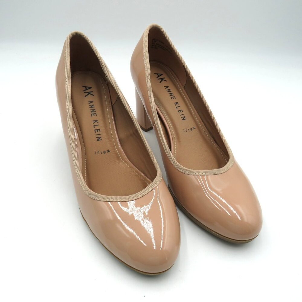 Anne Klein Nude Patent Block Heel Pumps